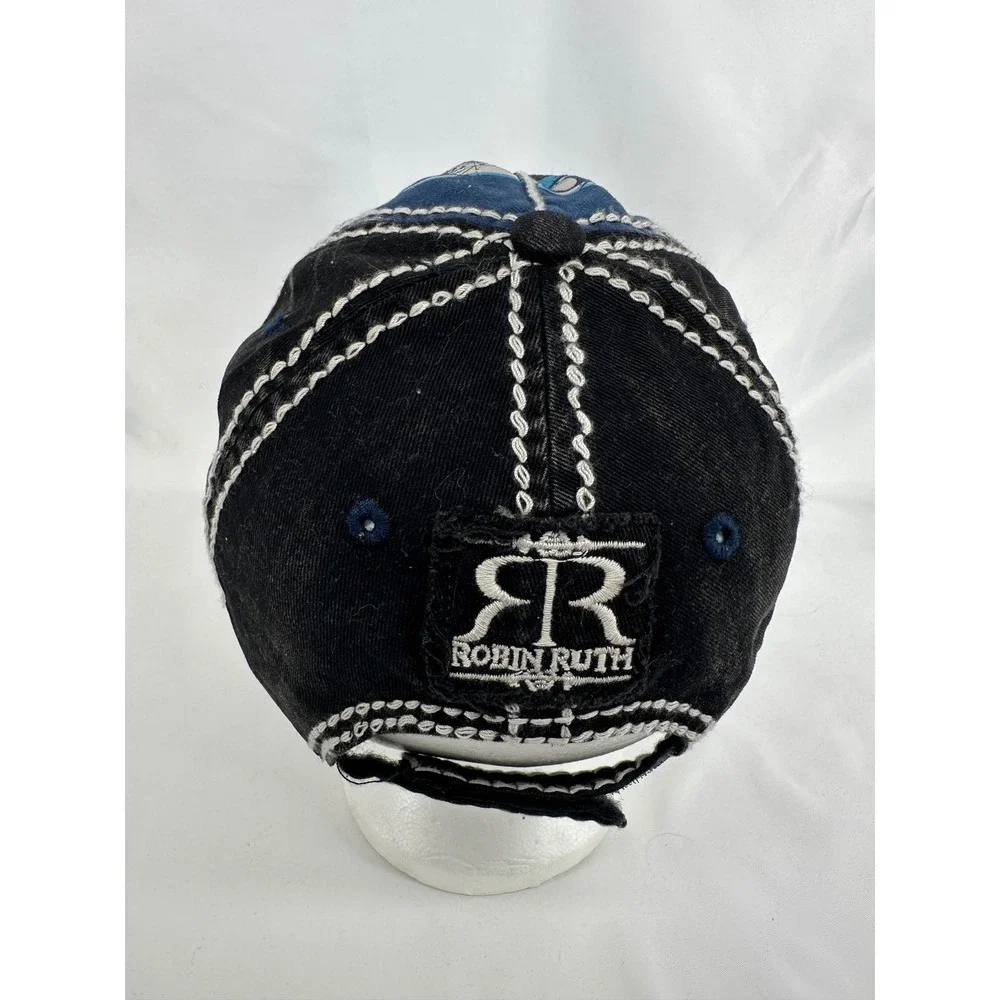 Robin Ruth Puerto Rico Hat Mens OSFA Blue Black Distressed Souvenir Cap PR Logo